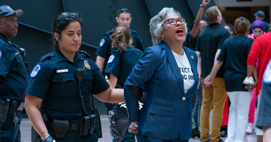 Chairwoman of Congressional Black Caucus is arrested while protesting on Capitol Hill.