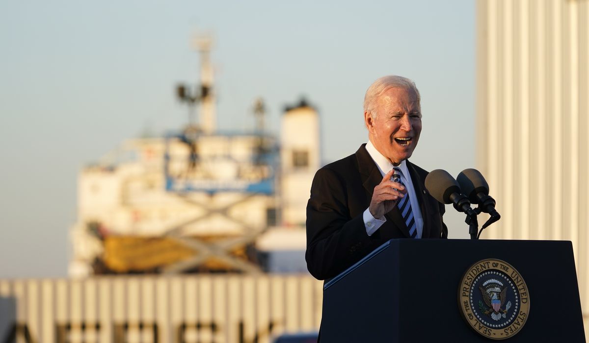 Biden touts infrastructure bill as easing port congestion